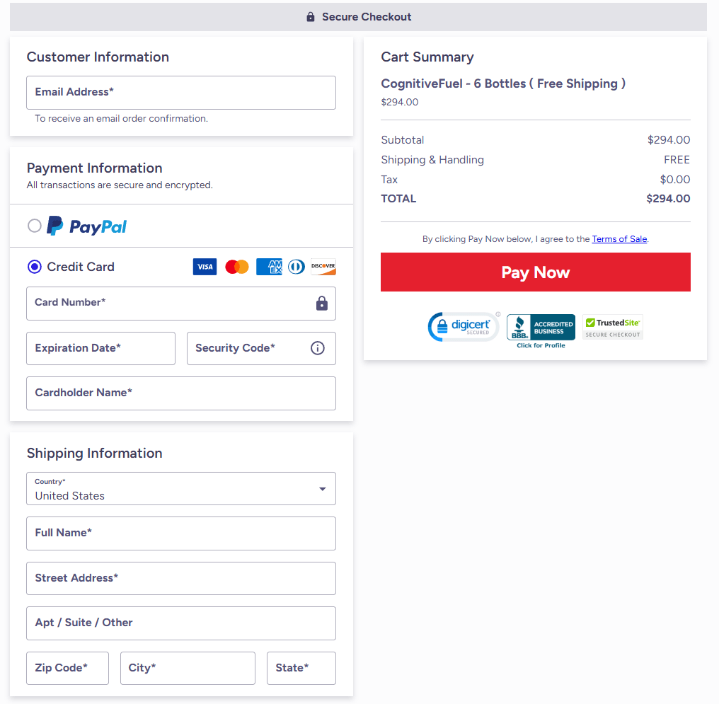 CognitiveFuel secure checkout page